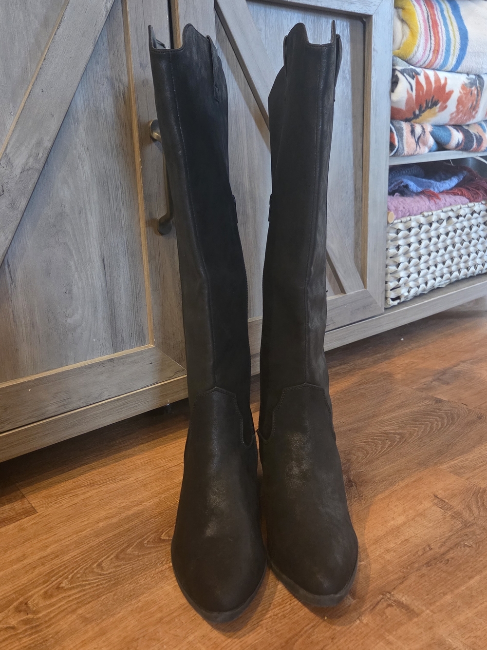 Maurices Claudia Womens Black Wide Calf Faux Suede Block Heel Tall Boots Sz 9 - Picture 4 of 10